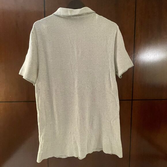 Express Men's Stripe Knit Gray Zip Stretch Short Sleeves Polo Tee Sweater Size L - Picture 3 of 9